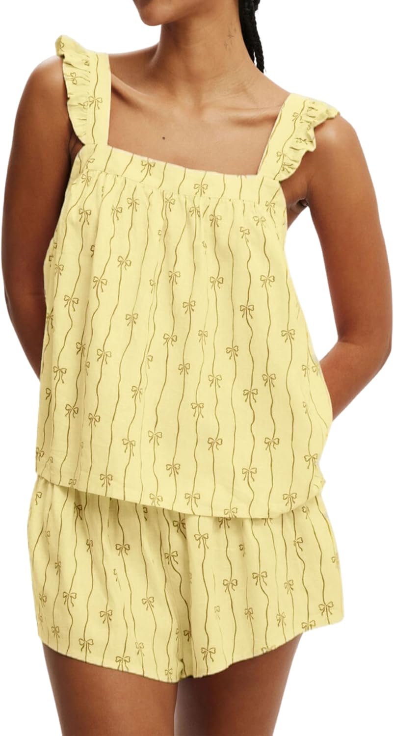 Women’s Y2K 2 Piece Set Bow Striped Sleeveless Pajama Set Ruffle Summer Tank Top Shorts Lounge Sets
