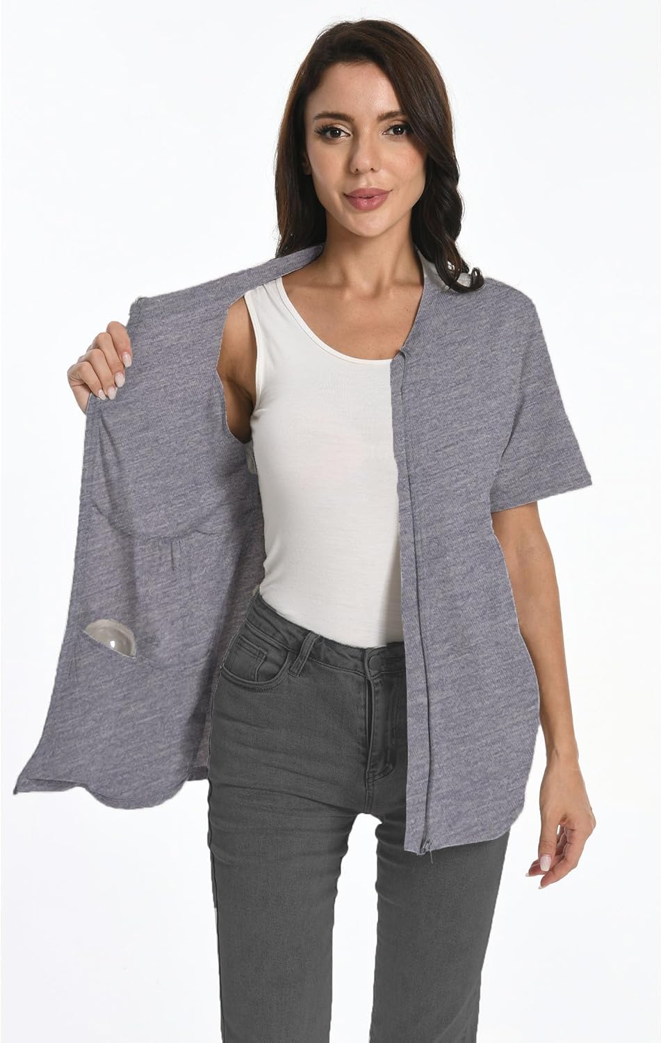 Post Mastectomy Zip Shirts with Drain Pockets Surgery Recovery Must Haves Clothing Comfy Short Sleeve Shirts - Image 3