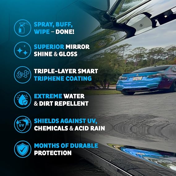 MAXLONETM 20oz Car Spray with Triphene, Quick Spray & Wipe All Purpose Waterless Detailer, Better Than Any Car Detailing Kit - Clean, Shine, Protect Paint, Glass, Wheels, and Trim Without Pre-Washing