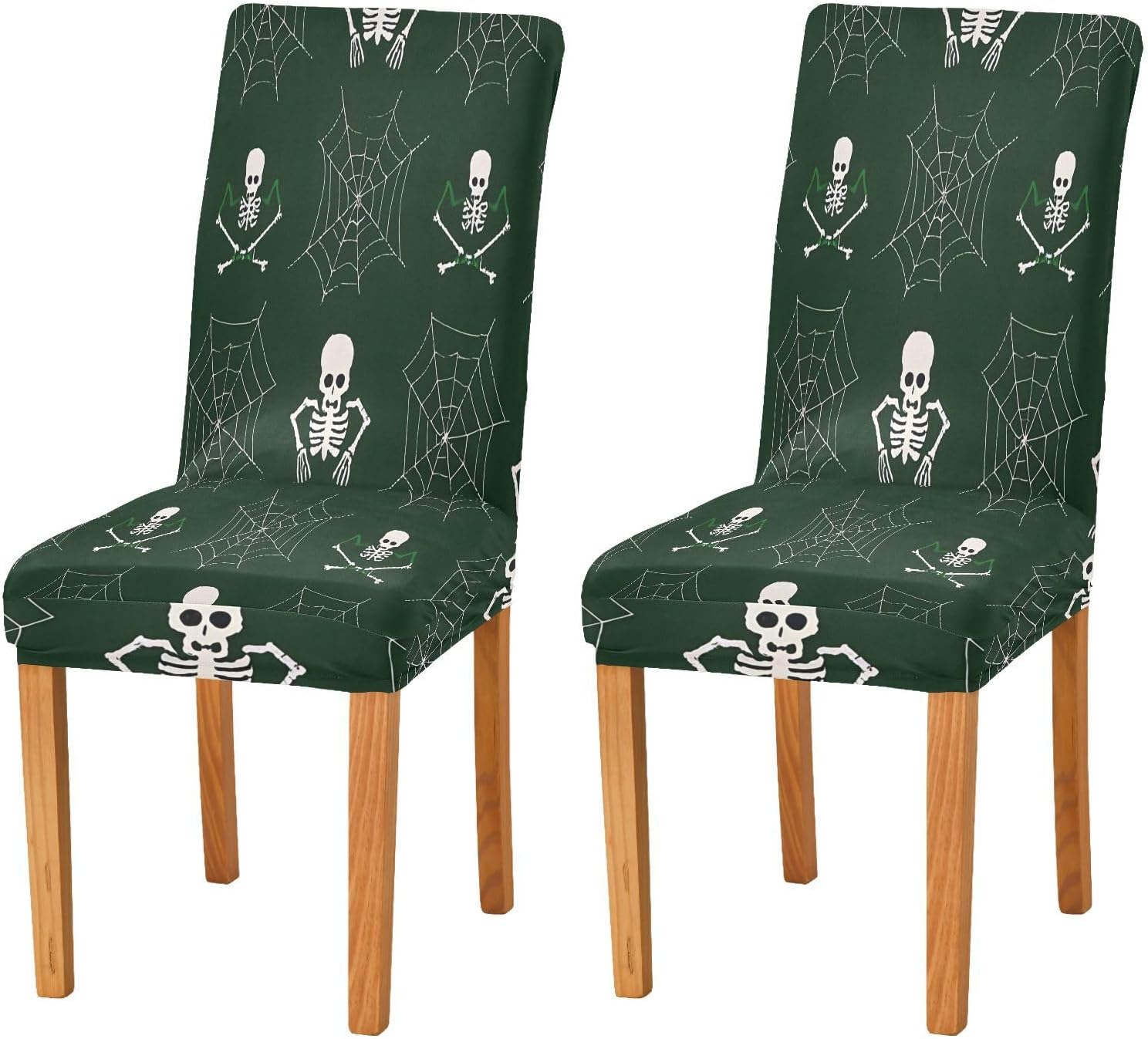 ALAZA Chair Covers for Dining Room, Web Skull Pattern Stretch Chair Cover Sets Chair Protector Removable Washable for Ktichen Restaurant Hotel