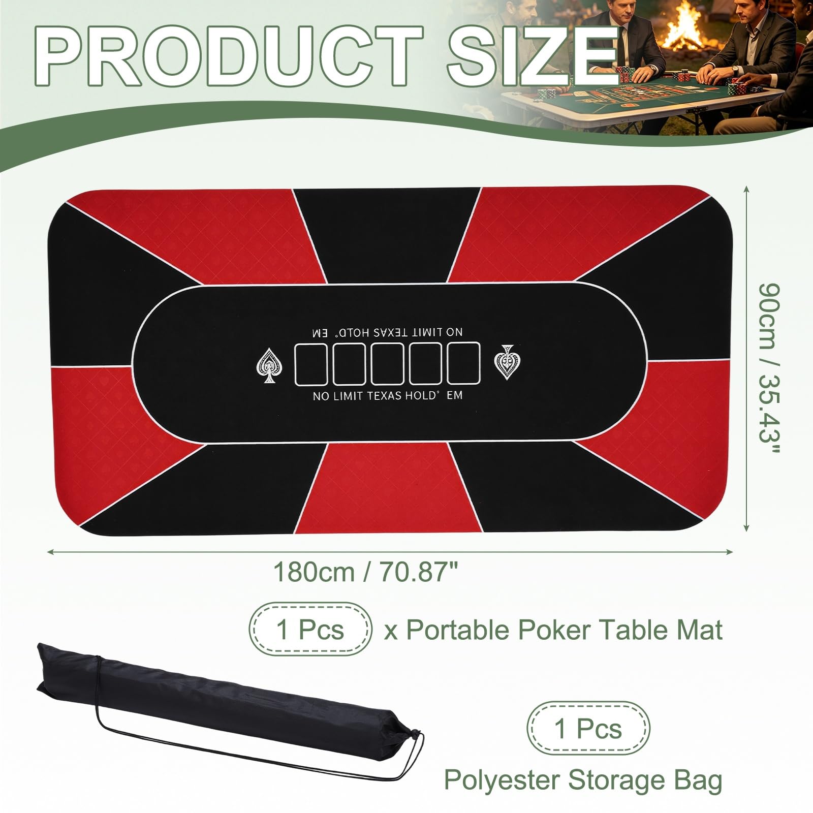 DTGN Tapis De Poker Portable 180 x 90 cm Tapis De Poker en Caoutchouc | Antidérapant Pliable, Surface Réductrice De Bruit Avec Sac De Rangement En Polyester Pour Jeux De Table