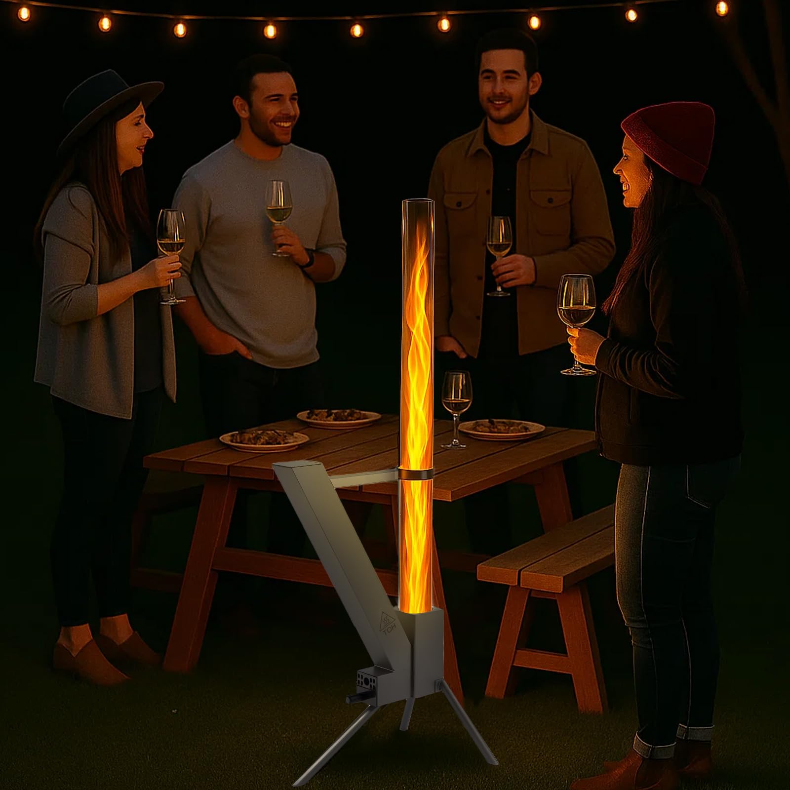 Youyijia Feuerrohr Edelstahl, Feuersäule Outdoor, Feuerrohr Pelletfackel, Dekorativer Terrassenofen – Raketenofen für Camping, Garten, Terrasse (Silber)