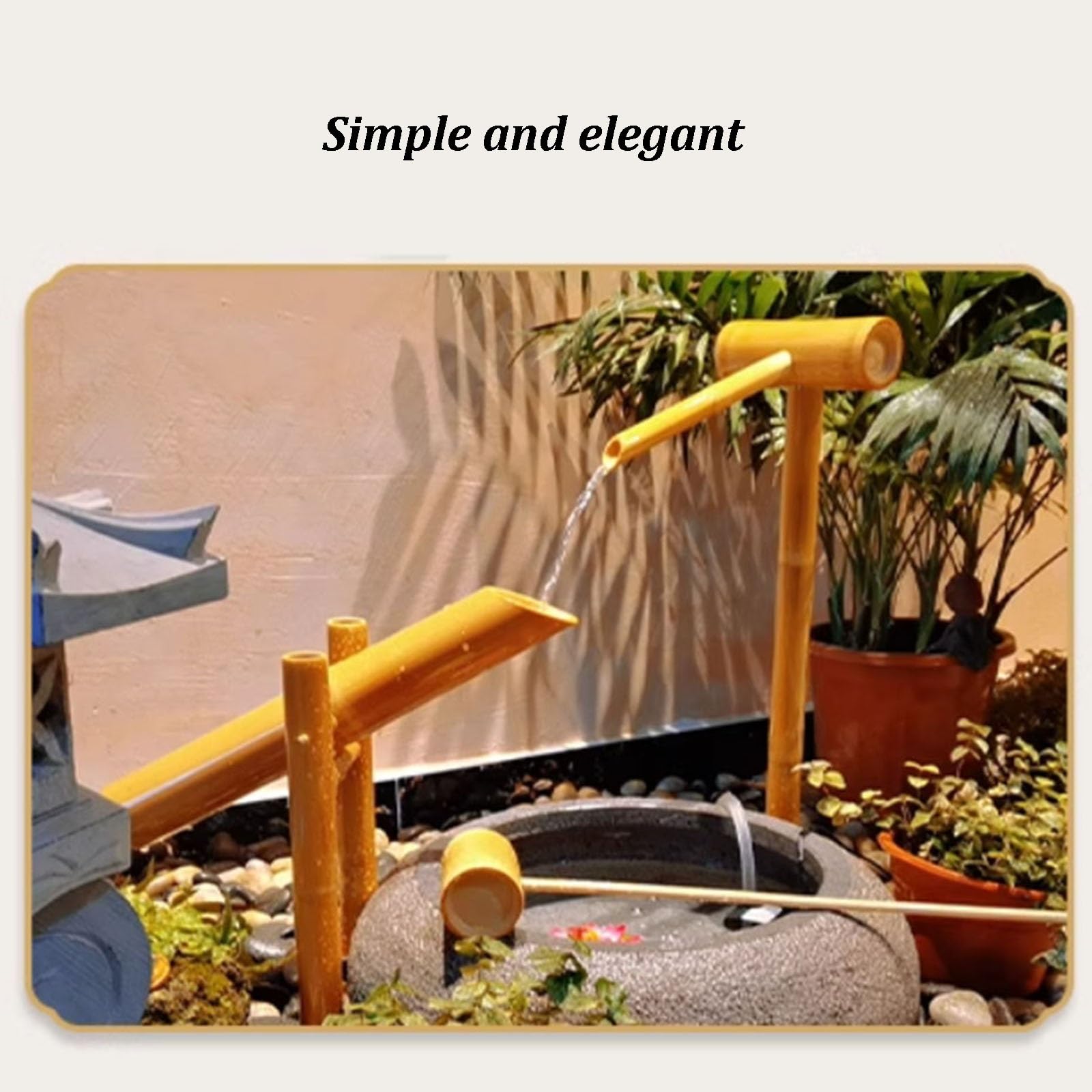 Kit Fontana Solare in bambù, Fontana Tradizionale Giapponese A Dondolo in bambù con Pompa E Pannello Solare da 6W, Cascata Autoportante per Esterni, Ideale per Patio, Giardino