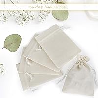 Vista 4 de Naler 24 bolsas de arpillera de 3.9 x 5.5 pulgadas con cordones, bolsas de regalo de lino, bolsas de joyería para bodas, recuerdos de fiesta, Beige