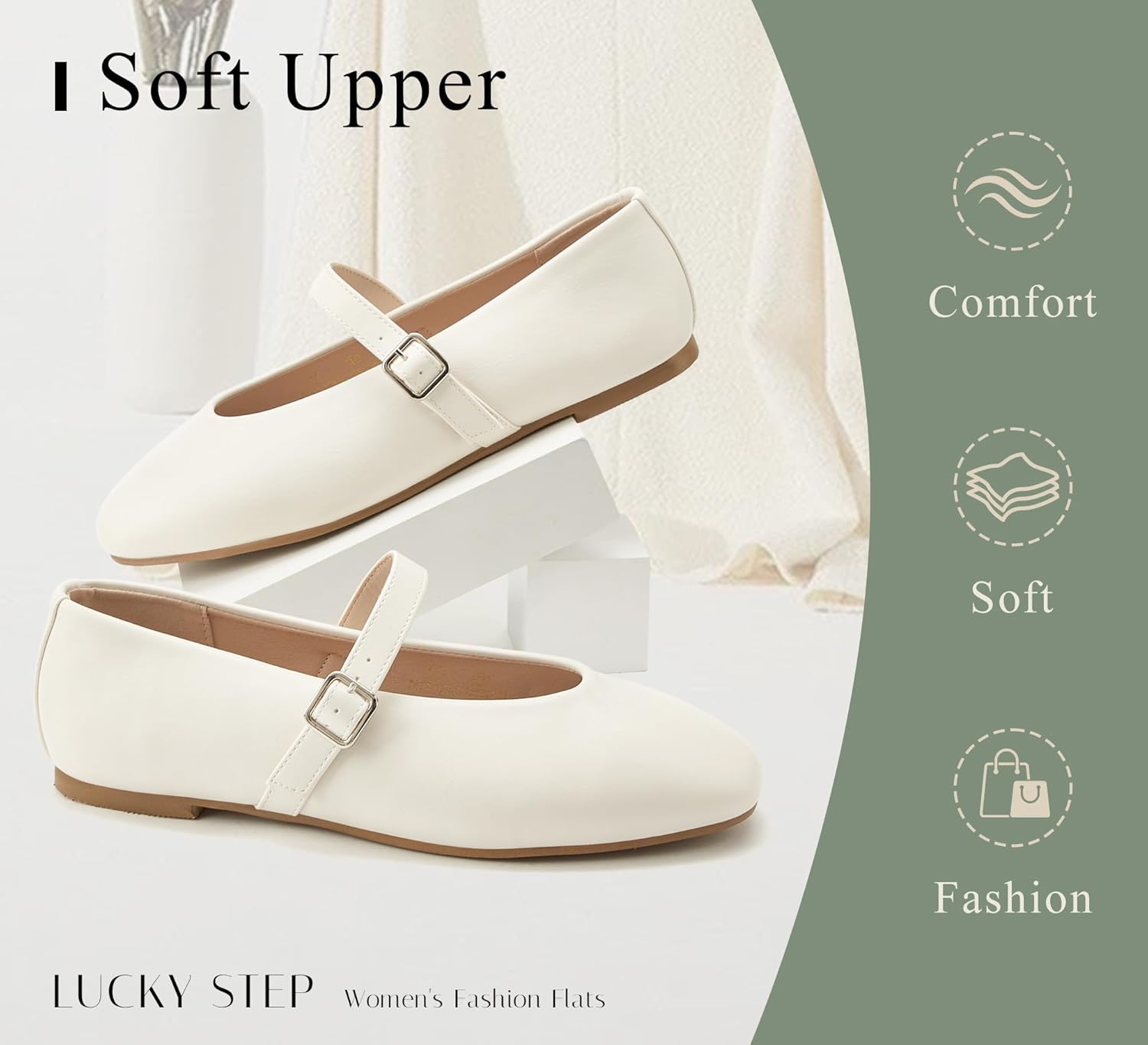 LUCKY STEP Women's Mary Jane Flats Buckle Strap Ballet Dress Pointed Toe Daily Casual Low Heel Faux Leather Formal Wedding Shoes - Image 4