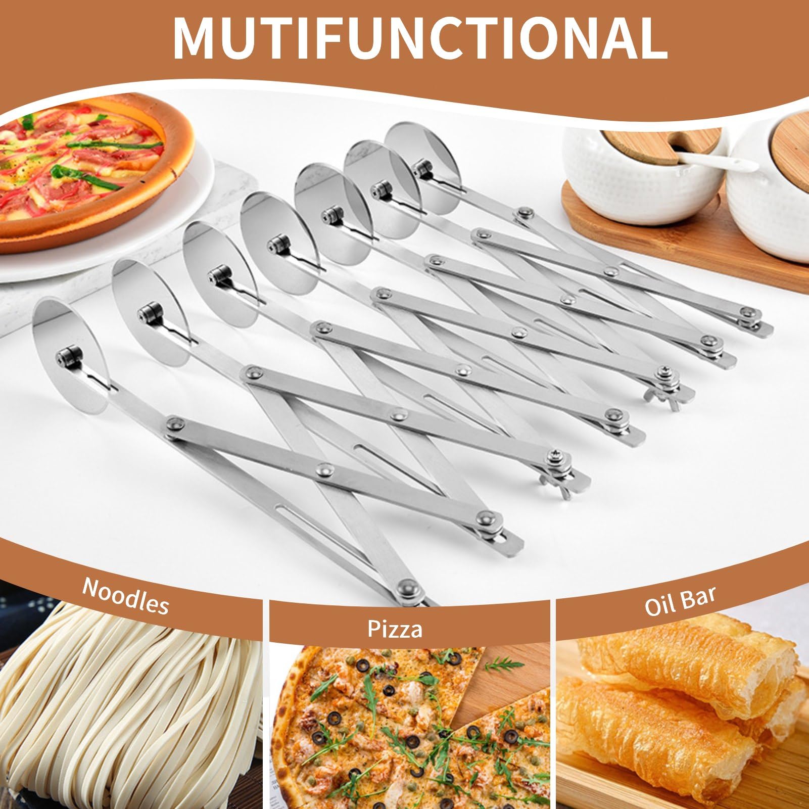 Cyrank Regolabili Tagliapizza, Rotella Tagliapasta, Taglia Pasta Fresca Rotella, Rotella Tagliapasta, Tagliapasta a 7 Ruote, Tagliapasta in Acciaio Inossidabile per Cottura, Pasticceria, Pane