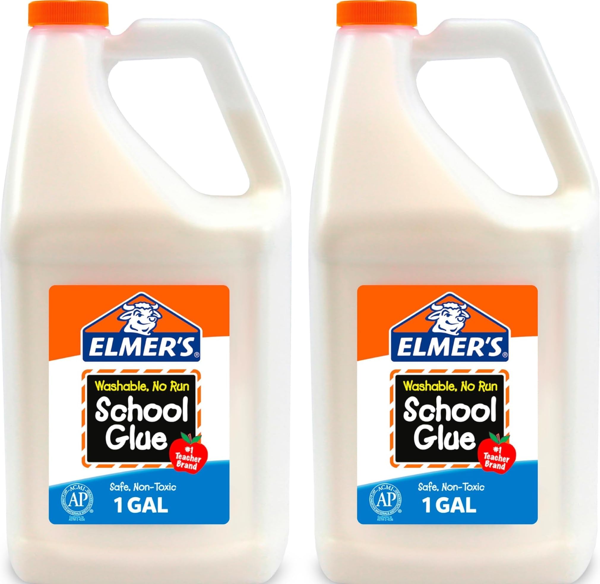 White Liquid School Glue, 1 Gallon 2 Count, Washable, #1 Teacher Brand - Arts & Crafts, Teacher Supplies, Great for Making Slime