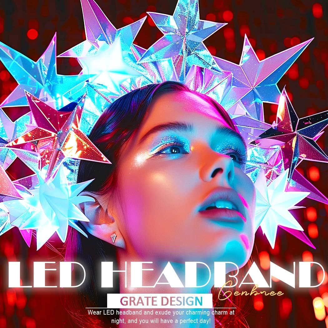 Light Up Star Headband Led Disco Headpiece Glowing Rave Party Hair Accessories for Women - Image 7
