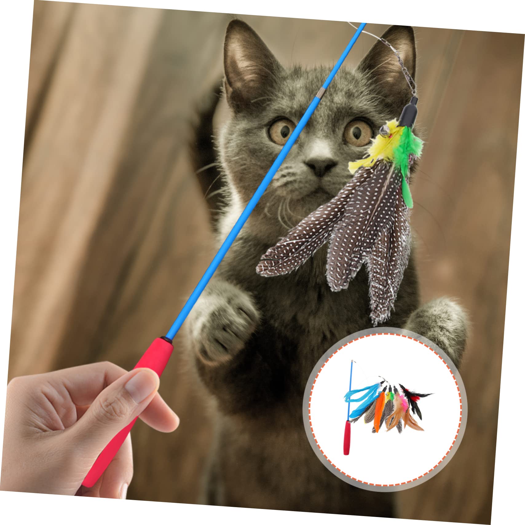 INOOMP 4sätze Katzenangel Set Mit -stab Und Ersatzfedern Für Interaktive Katzenbeschäftigung Spielzeug Für Katzen Jagdinstinkten Und Spielvergnügen