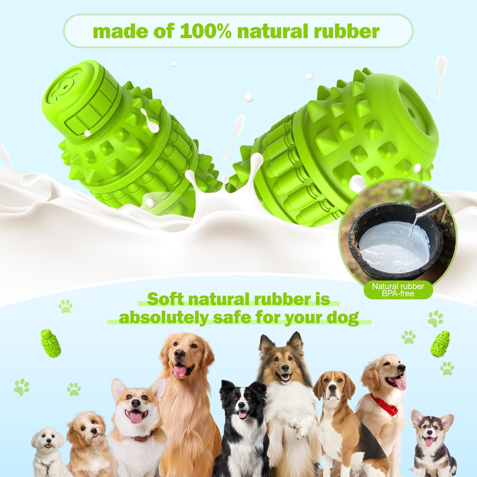 PIFFZEDO Juguete de goma natural para perros de raza grande y media, masticador agresivo, juguetes masticables súper poderosos, juguete chirriante de cumpleaños, cepillo de dientes para perros,