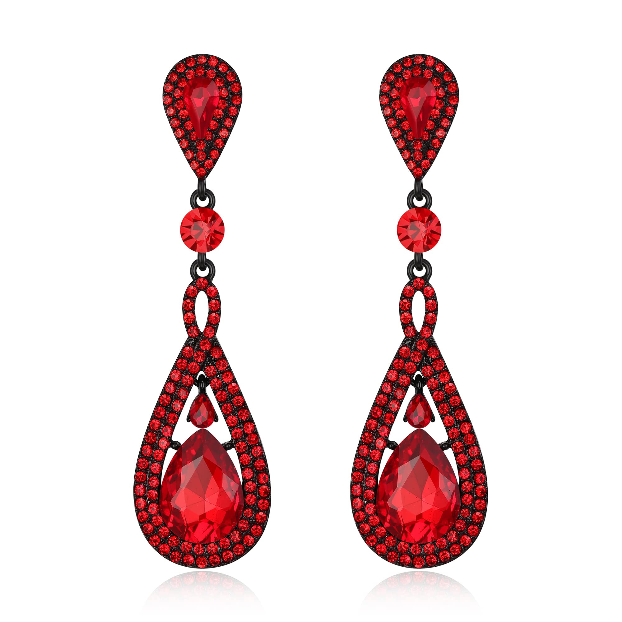 EleQueen Austrian Crystal Long Pear Shape Teardrop Wedding Earrings for Brides, Art Deco Chandelier Jewelrys for Women Prom