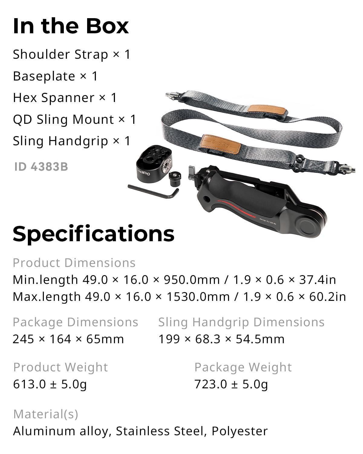 SMALLRIG Shoulder Strap Sling Handle Kit, Tracolla con Tracolla per Ridurre il Peso per DJI RS 4 / RS 4Pro/ RS 2/RS 3/RS 3 Pro, Supporto a Sgancio Rapido QD, Ergonomico Progettazione - 4383