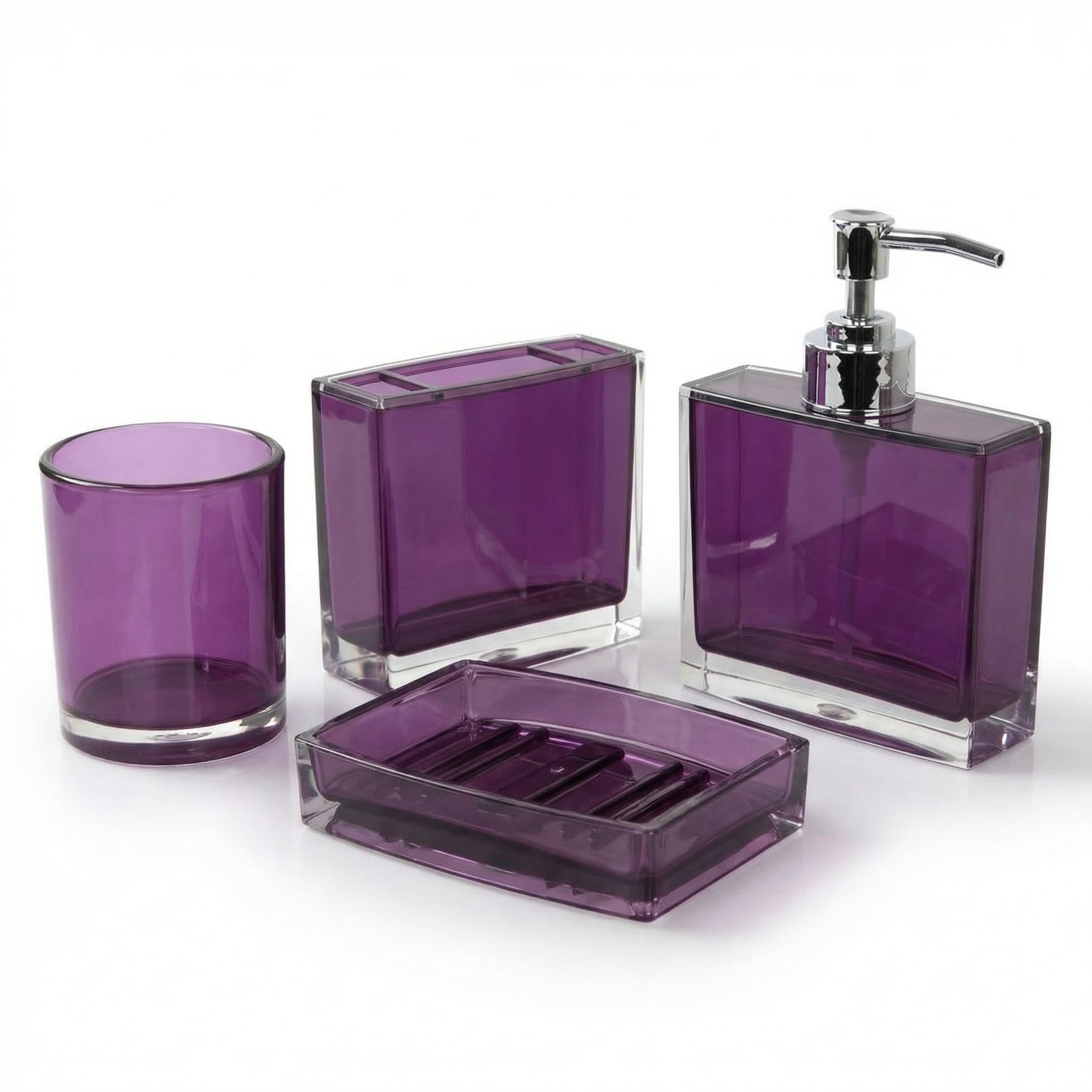 Juego de accesorios de baño, juego de 4 accesorios de baño acrílicos con dispensador de jabón, jabonera, soporte para cepillo de dientes, vaso, decoración moderna de accesorios de baño, regalo para el