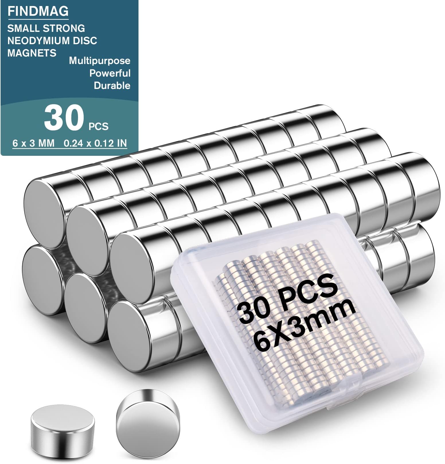 30 Pack Magnets, Fridge Magnets, Small Magnet Flat, Mini Magnet for Whiteboards, Magnetic for Crafts, Photos, Postcard, Tools, Whiteboard, DIY - 6 mm x 3 mm