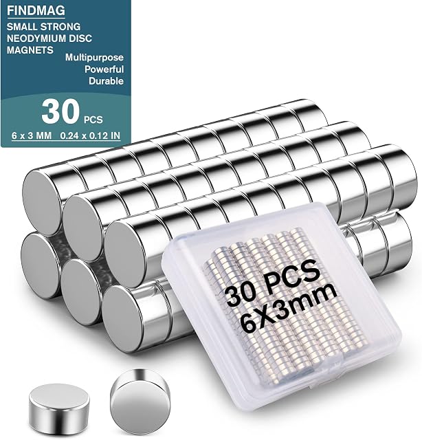 30 Pack Magnets, Fridge Magnets, Small Magnets, Whiteboard Magnets, Flat Magnets, Tiny Magnets, Magnets for Whiteboards, Magnets for Crafts, Photos, Postcard, Tools, DIY - 6 mm x 3 mm