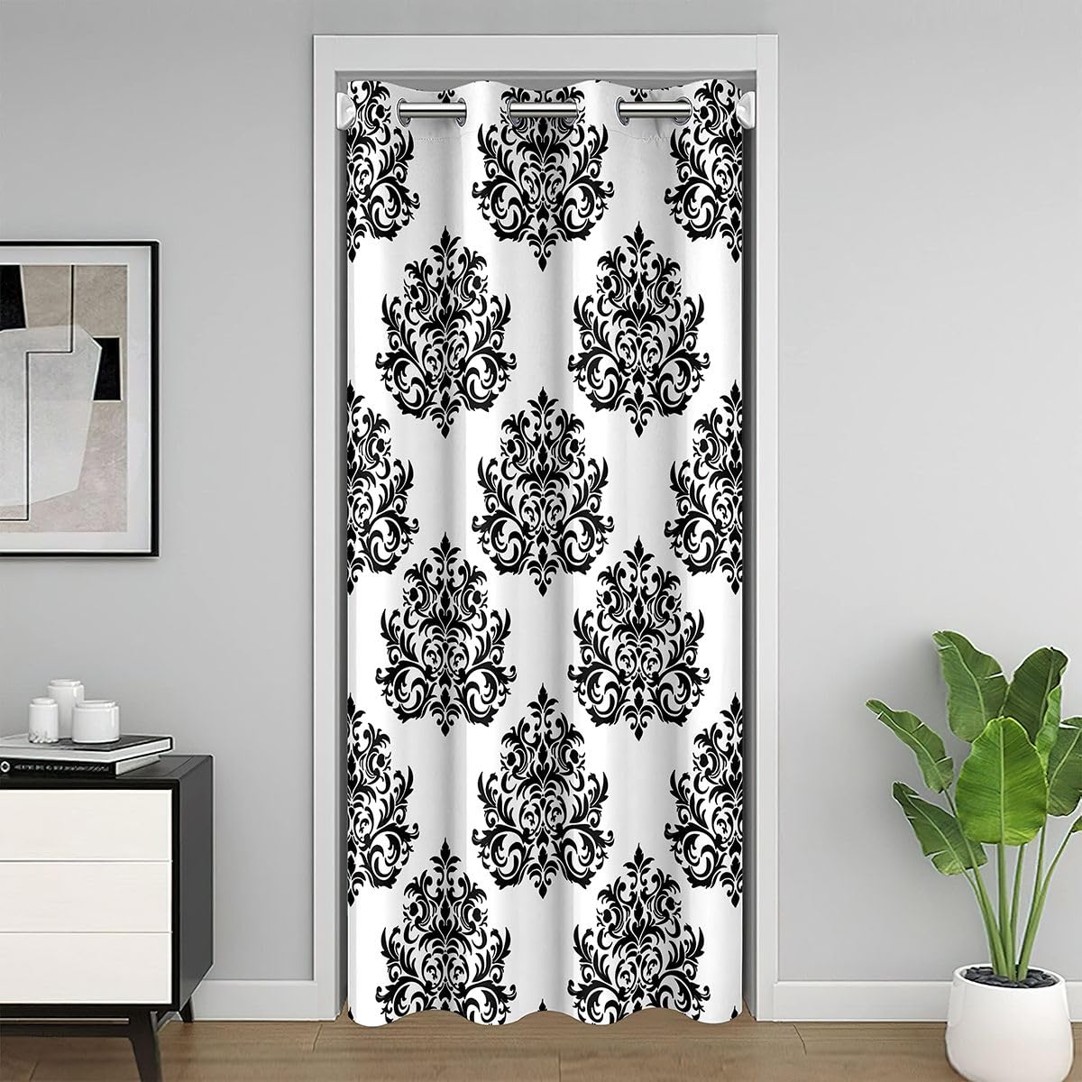 Rideau de porte damassé 132 x 203 cm avec motif floral pour chambre et salon