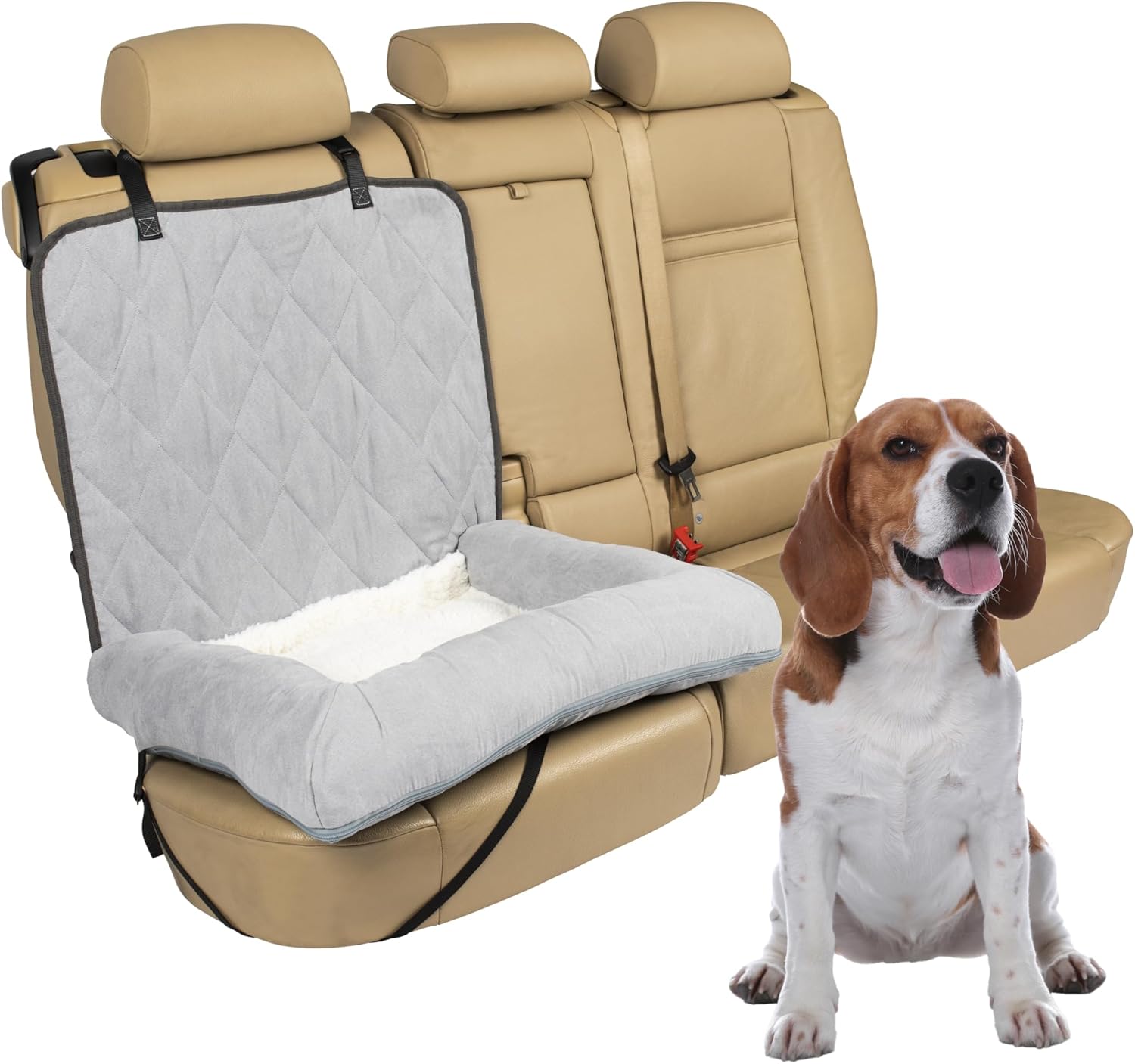 PetSafe Happy Ride Car Dog Bed - Best for Bucket Seats - Fits Cars, Trucks, Minivans and SUVs - Comfortable and Machine Washable - Durable Vehicle Pet Bed - Grey Bucket Grey
