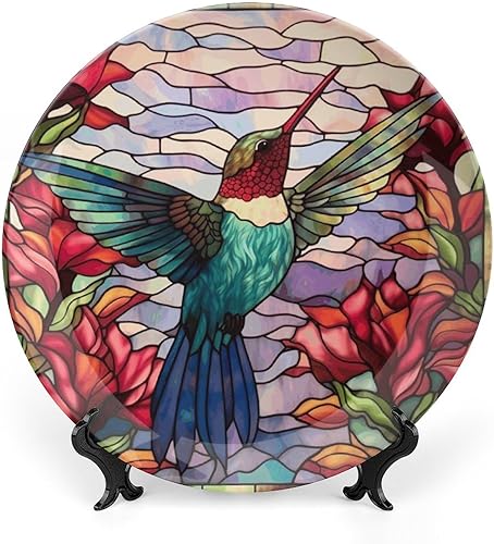 Platos decorativos para colgar en la pared, placa de cerámica con estampado de pájaros de acuarela con soporte de exhibición, decoración del hogar