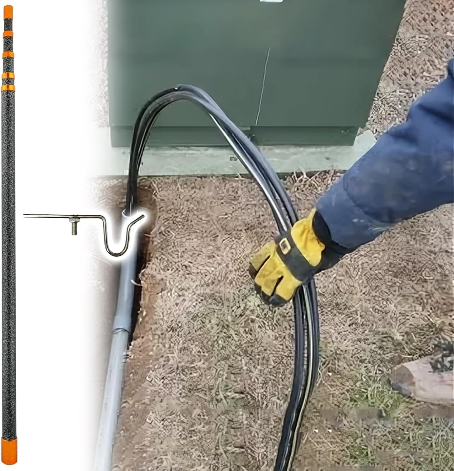 Portable Insulated Electrical Wire Bracket with Hook, Telescoping Fiberglass Insulated Wire Support Pole 45KV, Non-Conductive & Durable(Style 6,9m/29.5 ft)