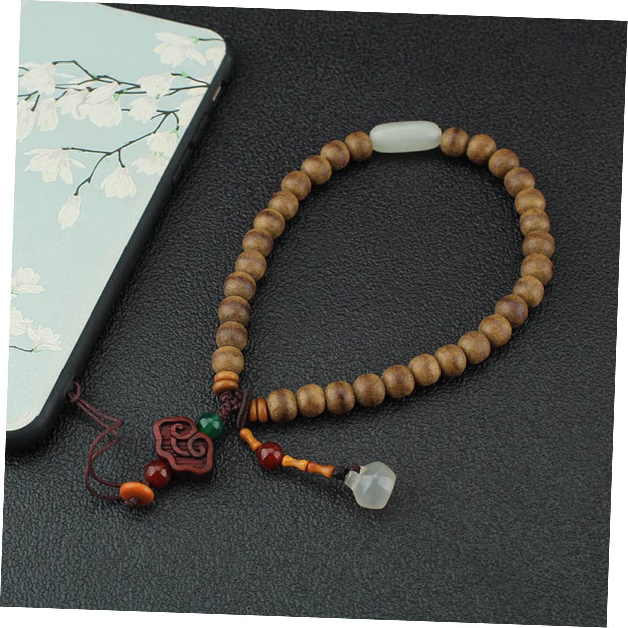 Uonlytech cadena de telefonía móvil correa de muñeca para teléfono con cuentas correa de telefono cordones para moviles accesorios moviles cadena telefonica cuerda para colgar celular Brown