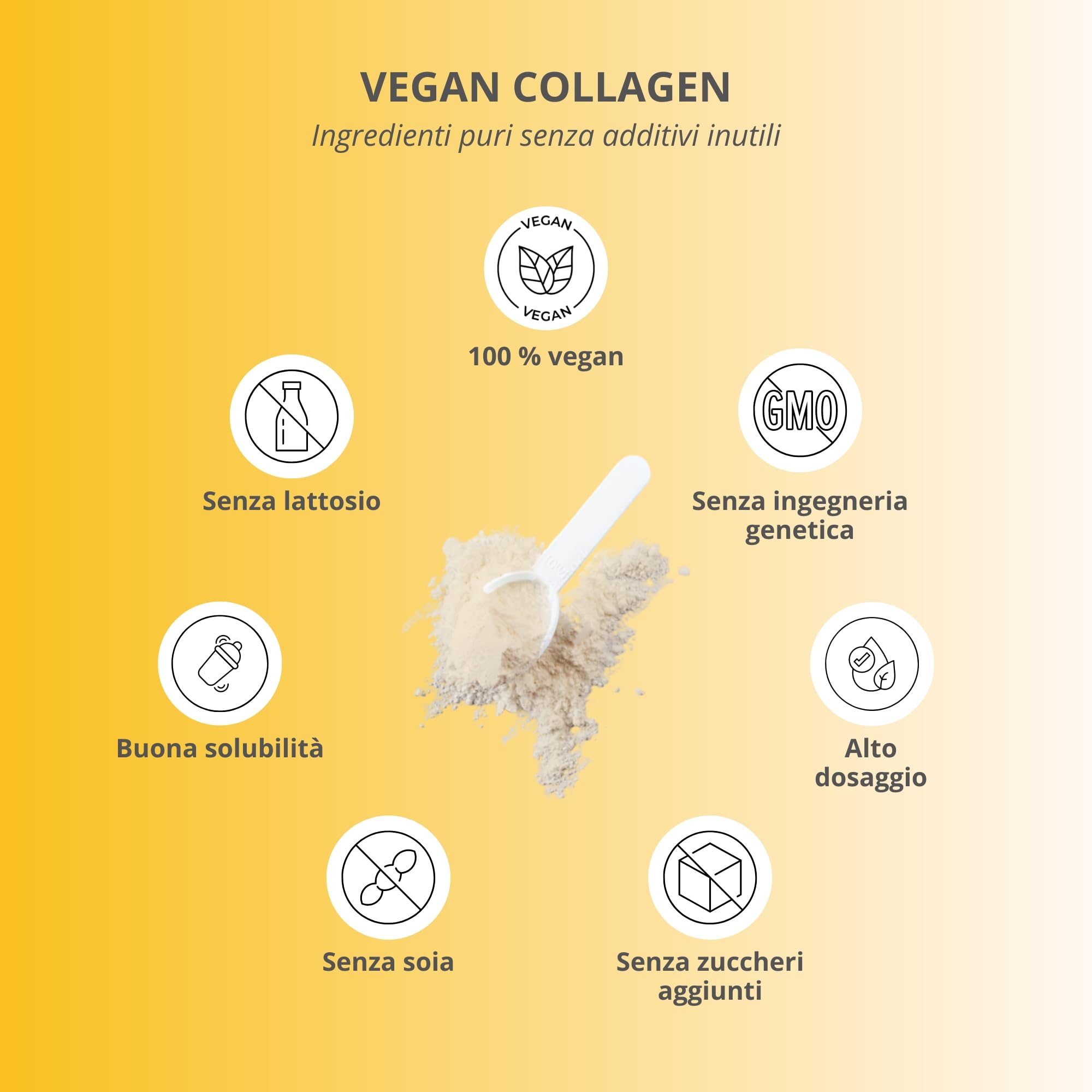 Nutri + Vegan Collagen Formation Support - Polvere Sostegno Formazione Peptidi di Collagene - con Acido ialuronico + Vitamina C per Pelle, Capelli, Unghie - 400 g Arancia