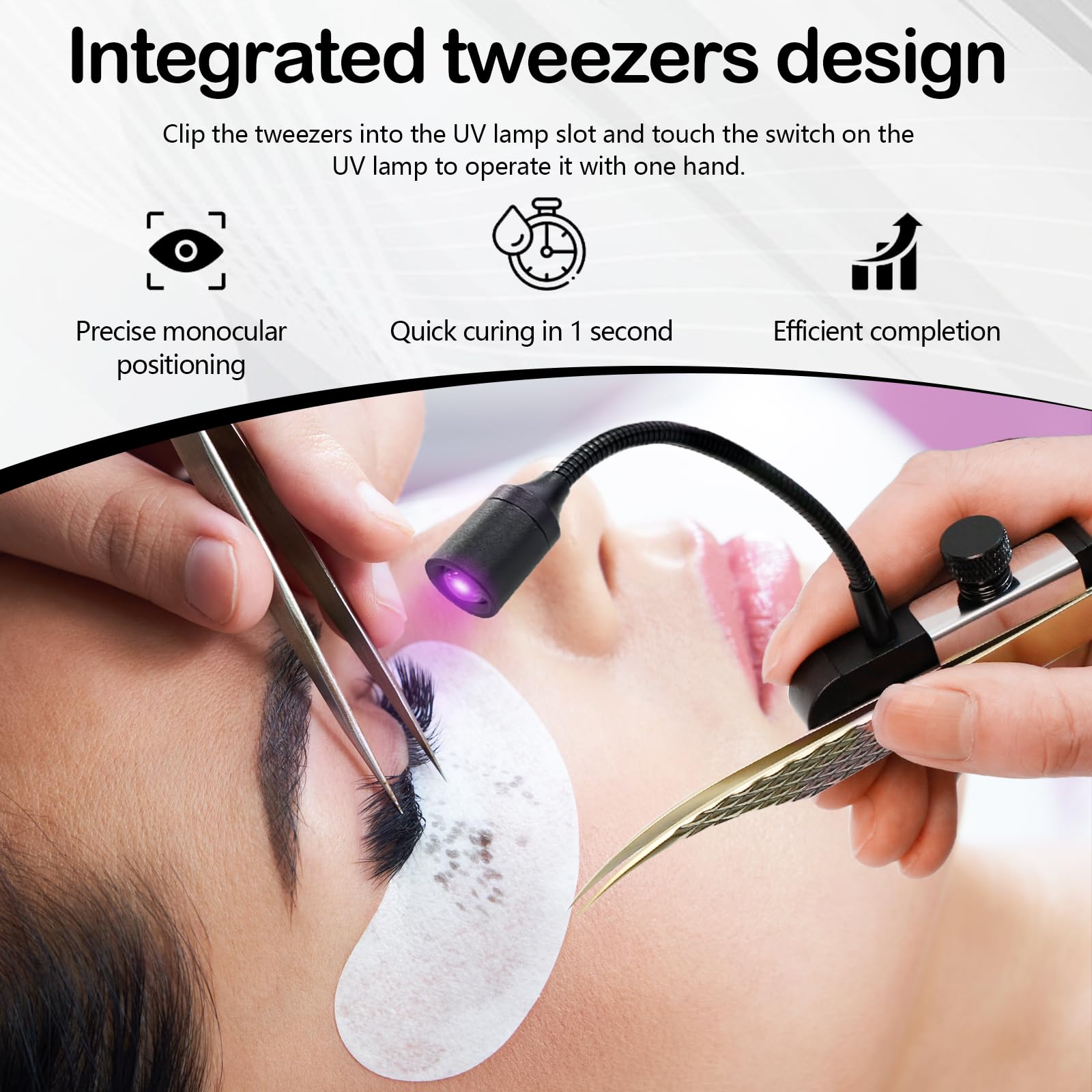 Wimpern Lampe, 1.8W Wimpernlampe UV-Licht Handheldnagelheilungslampe für Lichthärtenden Wimpernlicht für Wimpernverlängerungen mit Fußschalter Pinzetten Schwanenhals 1-3 Sekunden Ausgehärtet