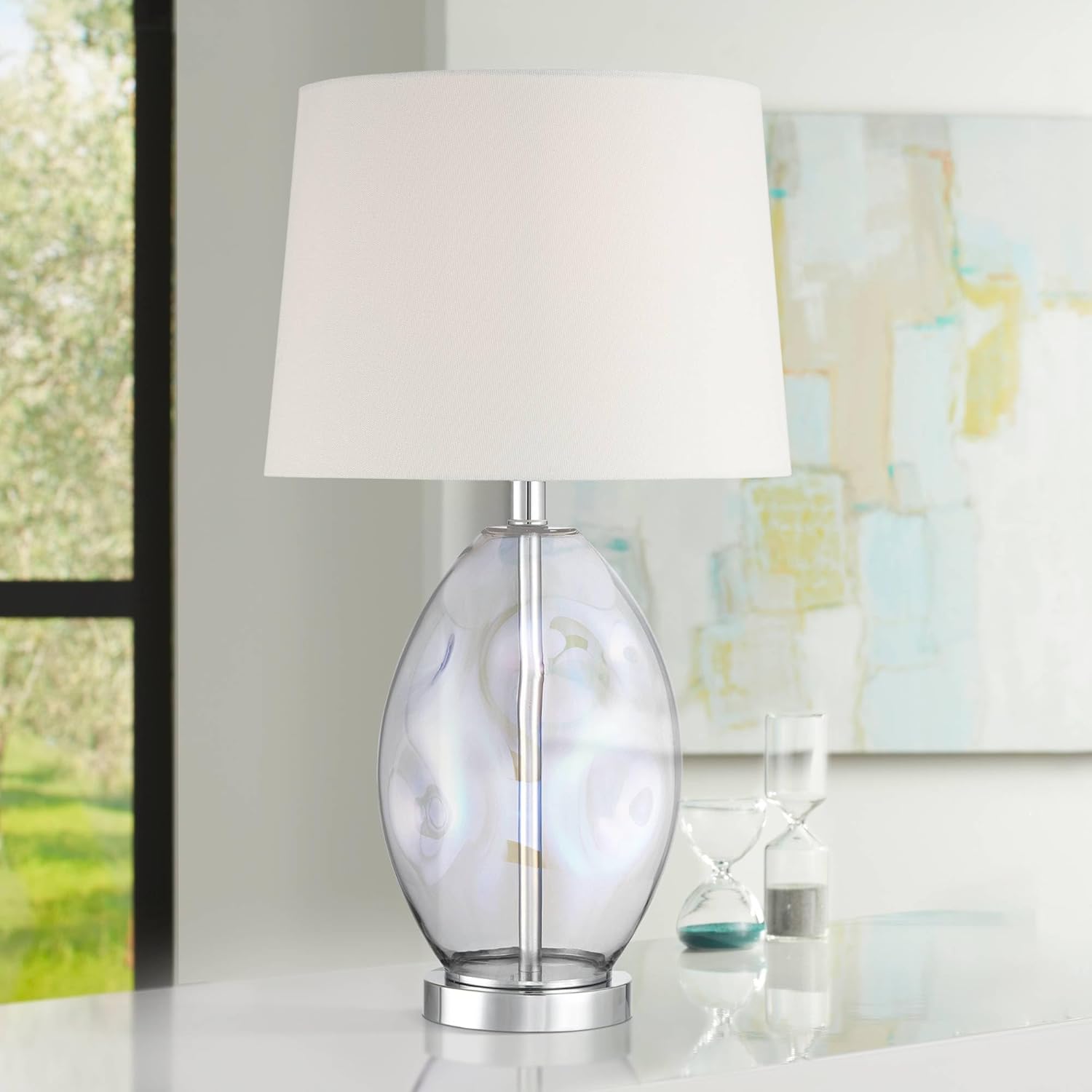 360 Lighting Samantha 24 3/4" High Clear Iridescent Glass 3-Way Table Lamp Set of 2