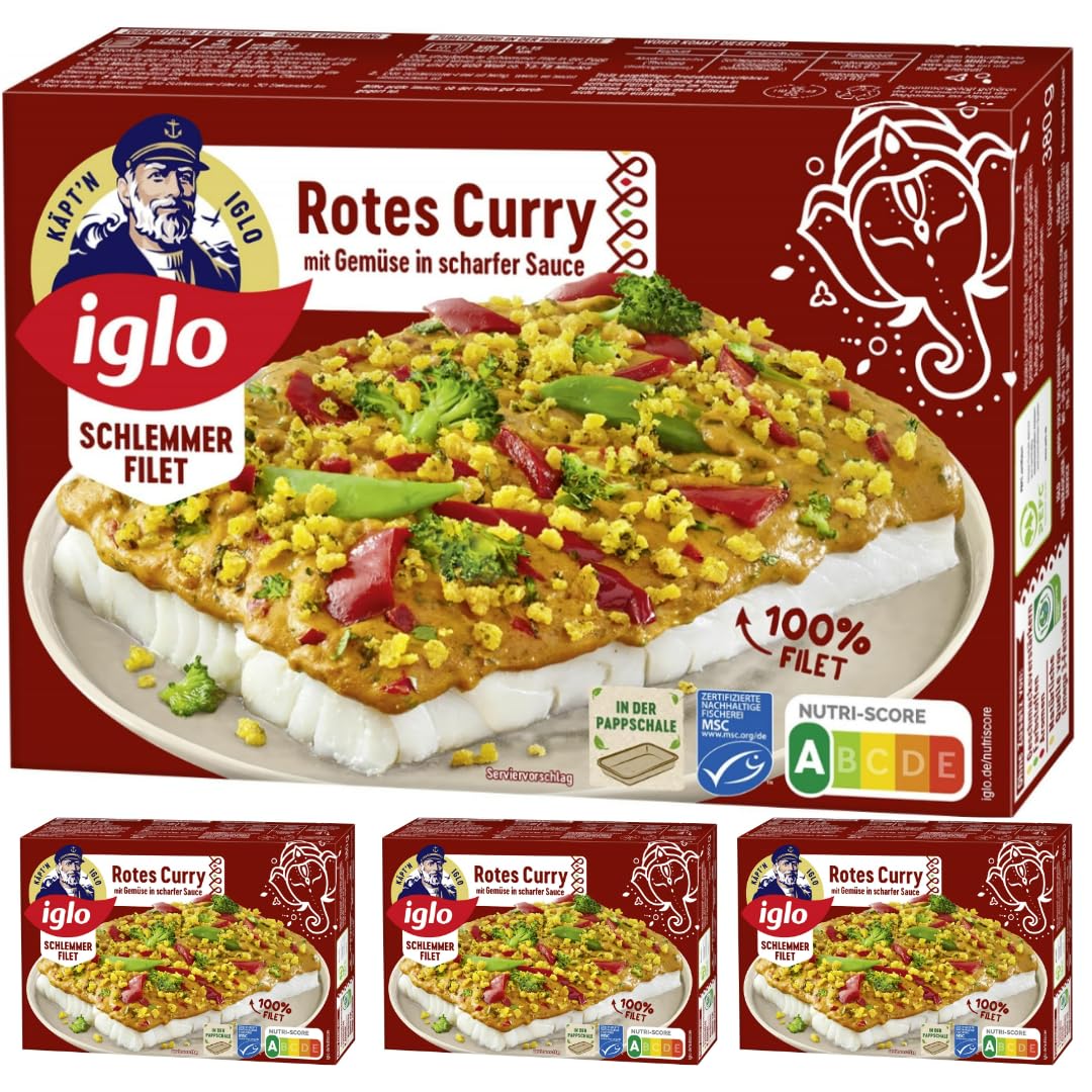 Iglo Schlemmerfilet Rotes Curry Fisch Filet 380 Gramm, 4 Er