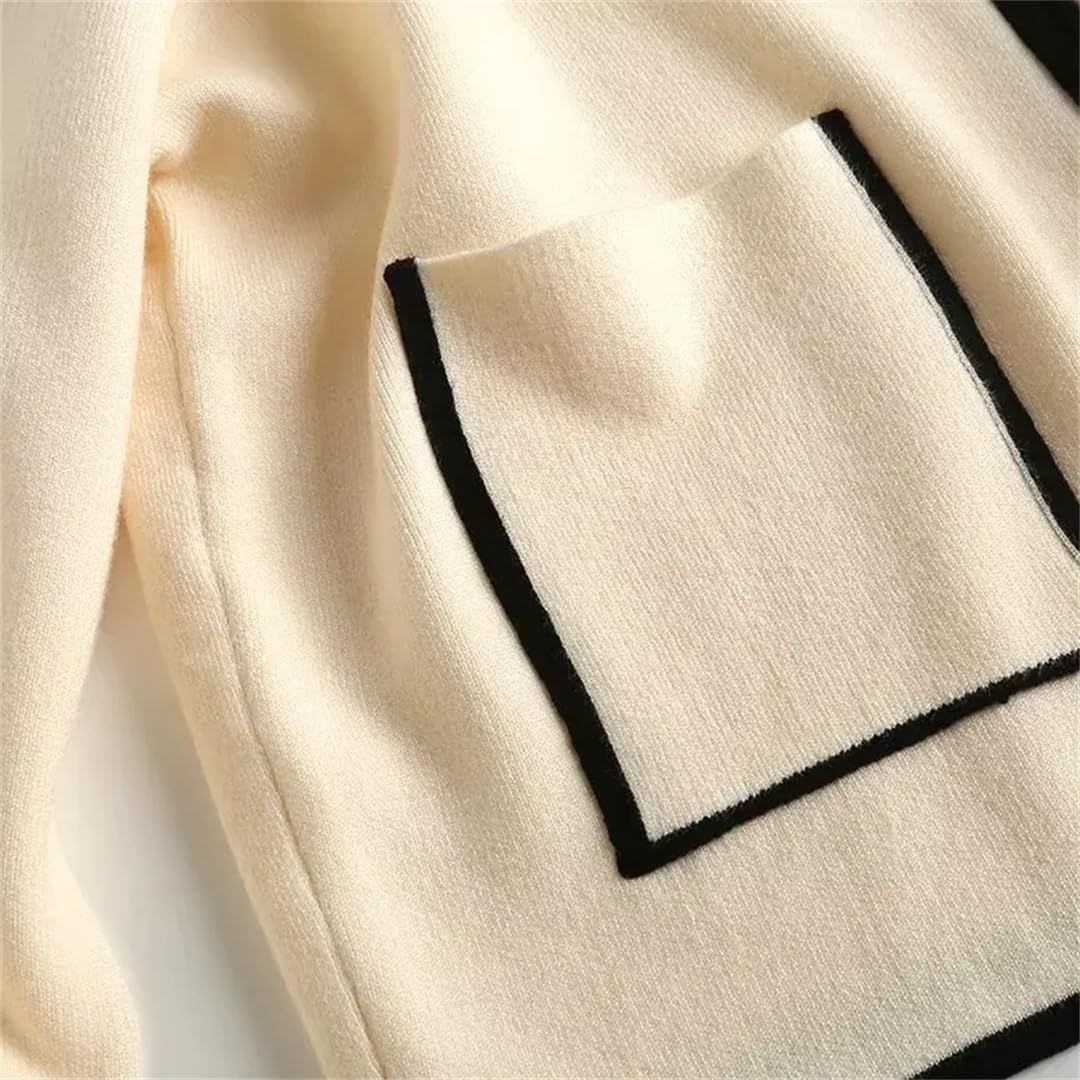 Disimlarl Cárdigan corto con solapa y costuras de color en contraste para mujer, con bolsillo con cremallera, chaqueta de punto casual chic