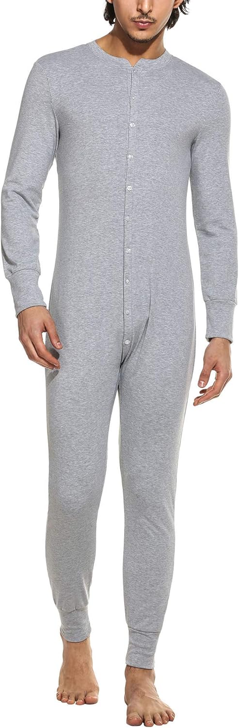 Hotouch Men's One Piece Pajama Long Thermal Union Suit Button Down Pajamas S-XXL at  Men’s Clothing store