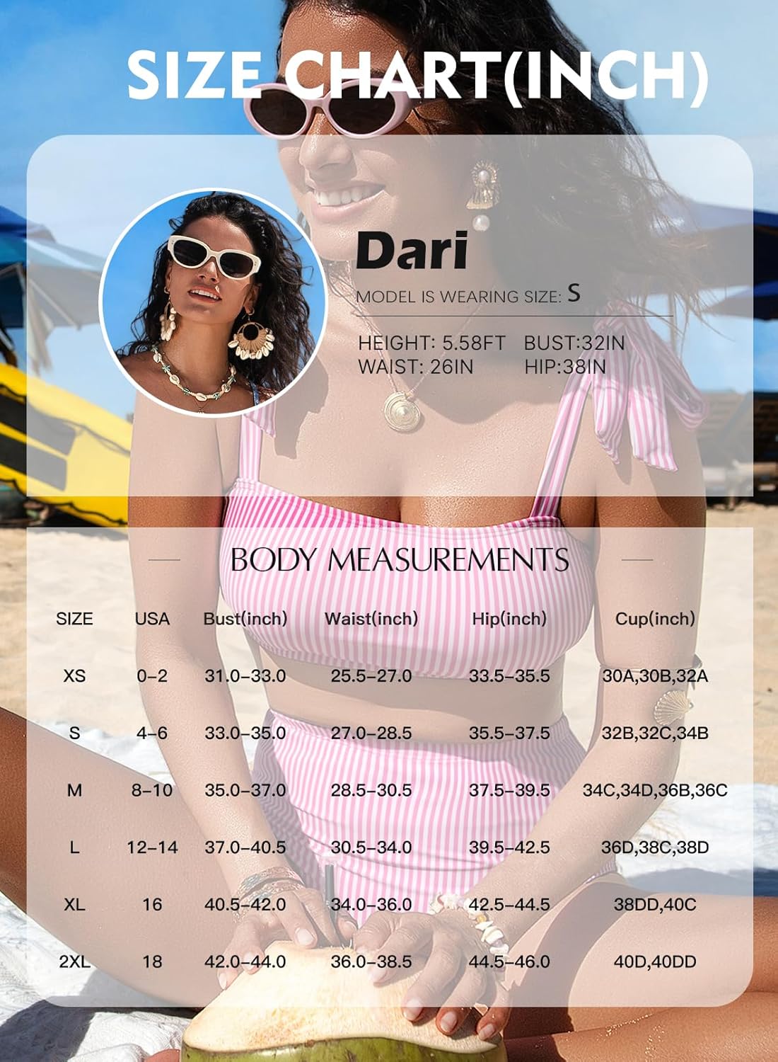 Herseas Women's Tie Shoulder Bikini Sets 2 Piece Striped Swimsuits High Waisted Bathing Suits - Image 6