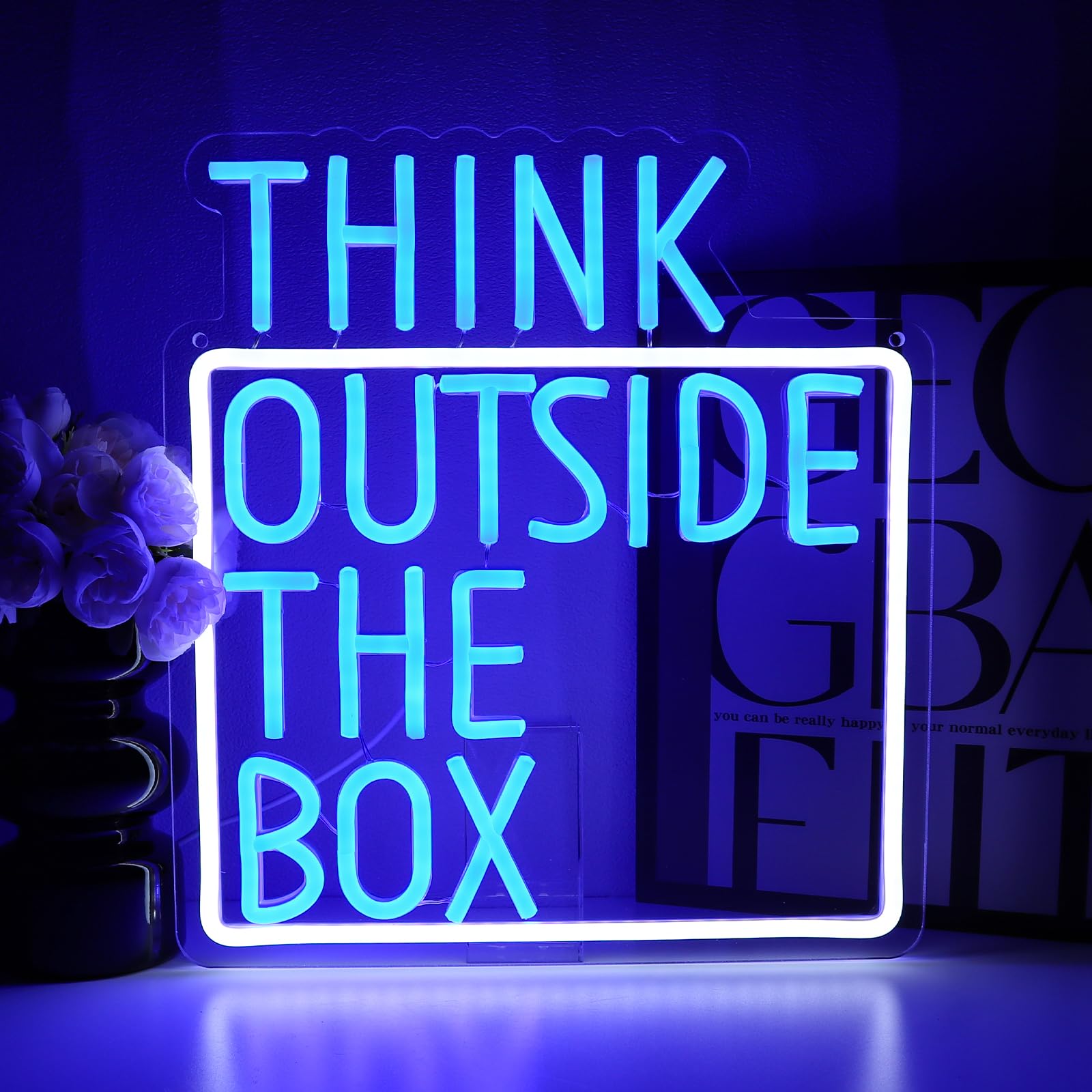 Think Outside The Box Neon Sign for Wall Decor, Creative Thinking Led Signs for Bedroom, USB Dimmable Neon Lights for Classroom Home Club Motivational Quote Office Wall Art