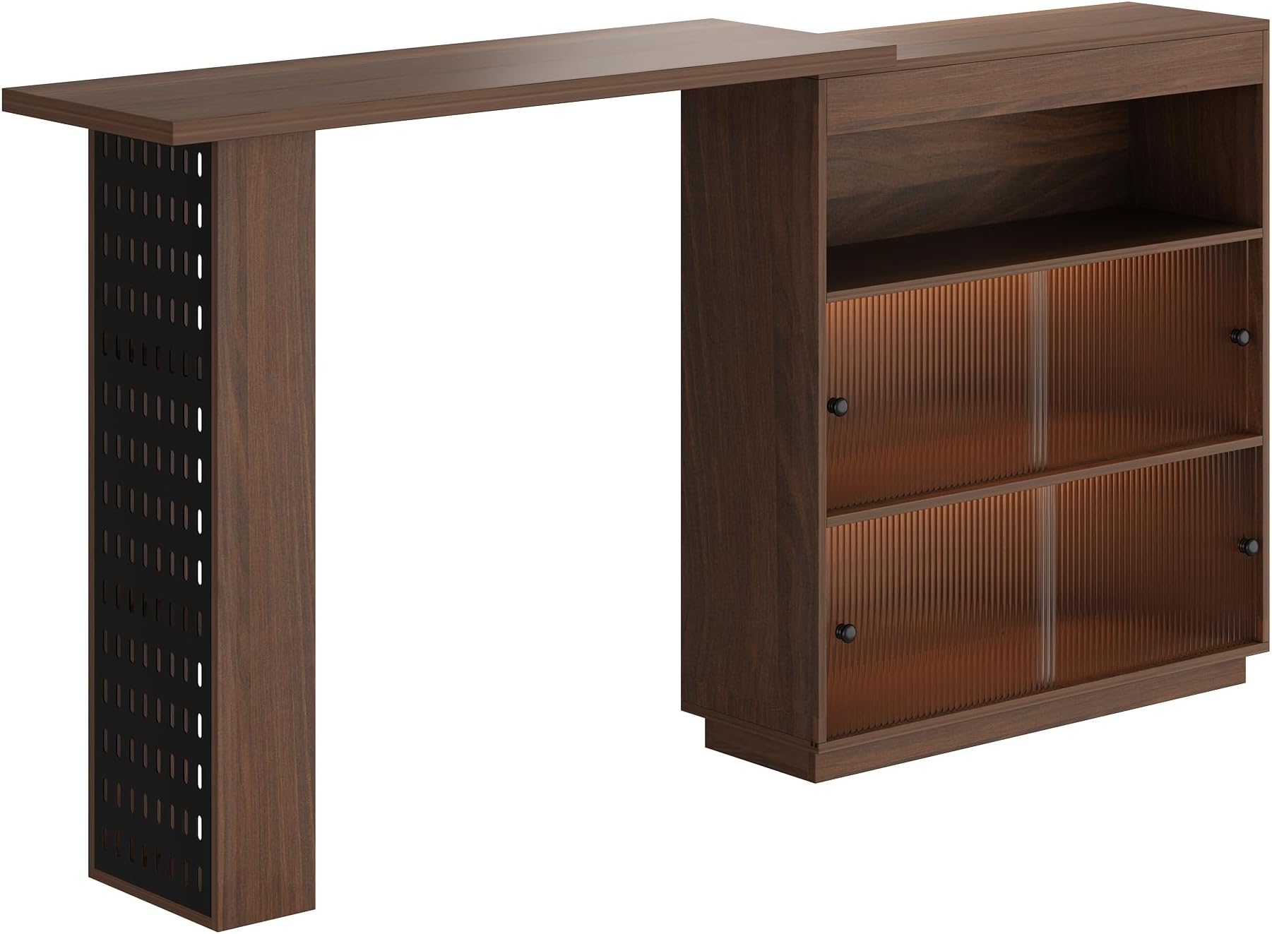 FUFU&GAGA Kitchen Counter, Extendable, Width 47.2 - 82.7 inches (120 - 210 cm), Counter Table, Home Bar, Kitchen Storage, Wood Grain Style, Light Brown, Bar Counter