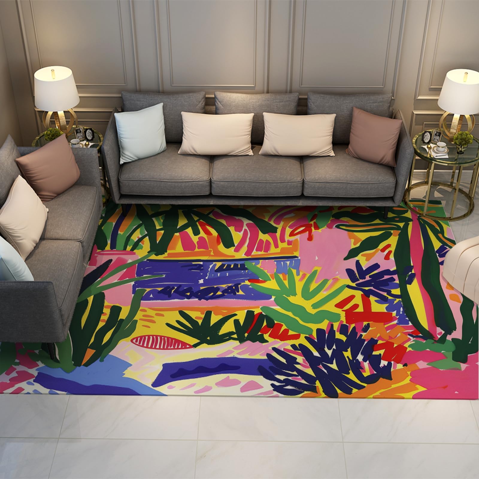Tapis de chambre abstrait vintage et grand tapis doodle 160x230cm