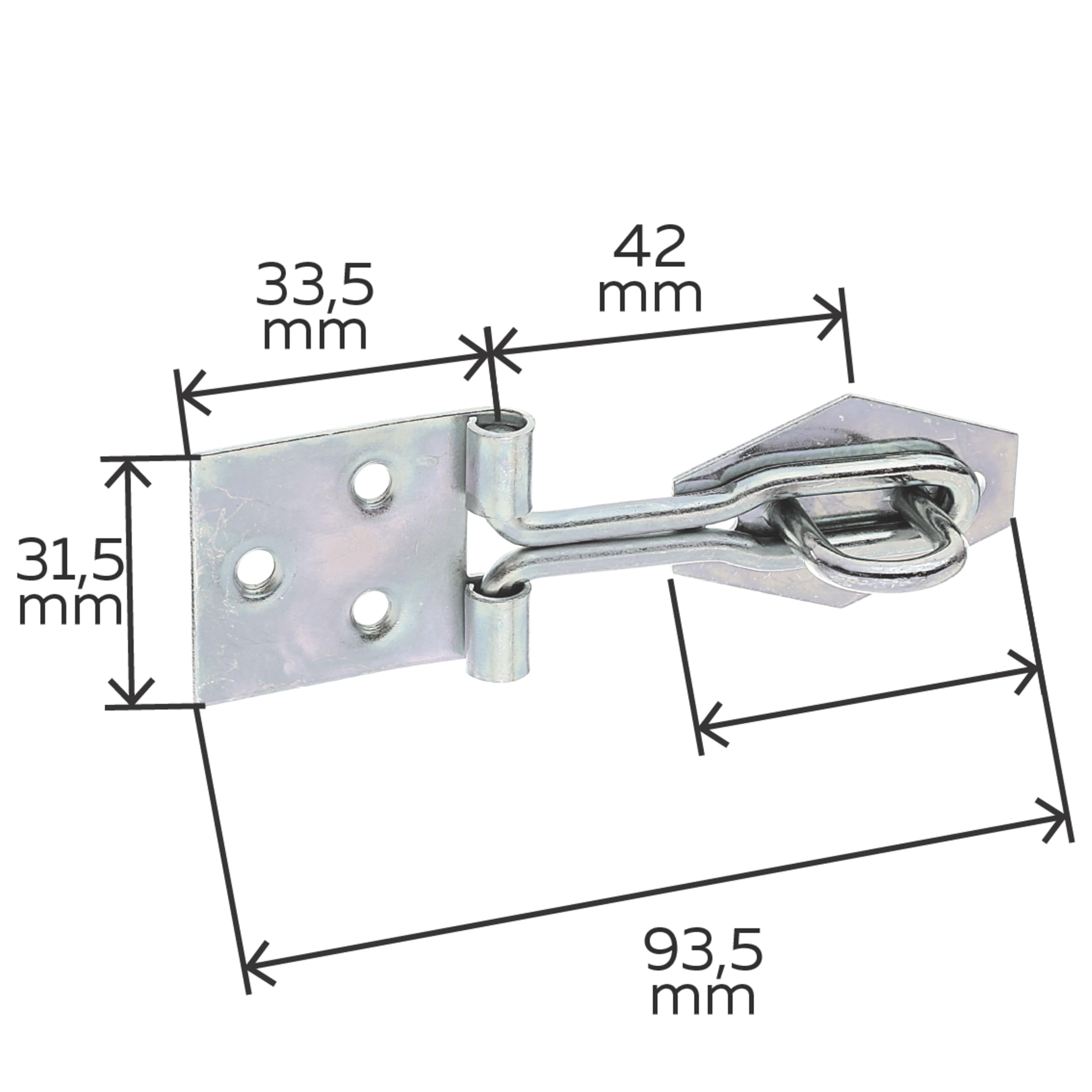Alberts 348212 Solapamiento, con bucle, galvanizado, pasivado con película gruesa, 93,5 x 31,5 mm