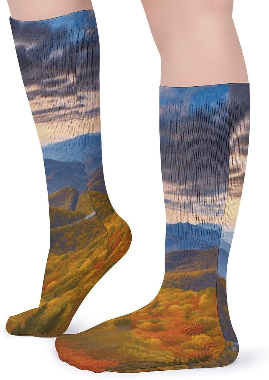Blue Ridge Parkway Mountains Crew Socks Cozy Casual Calf Socks Lightweight Long Work Sock Breathable Athletic Sock for Hiking Sports Running 5 Pairs