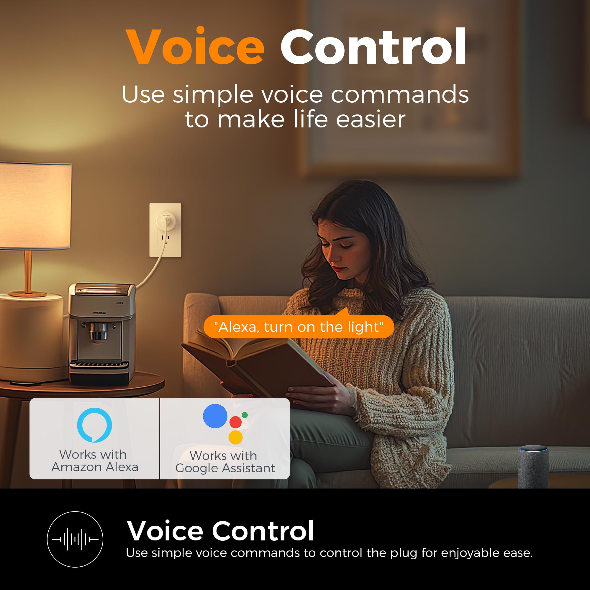 Smart Plug, TESSAN WiFi Outlet Compatible with Alexa and Google Assistant, Mini Bluetooth Socket Remote Control with Timer Function, No Hub Required, 2.4G WiFi, 4 Pack