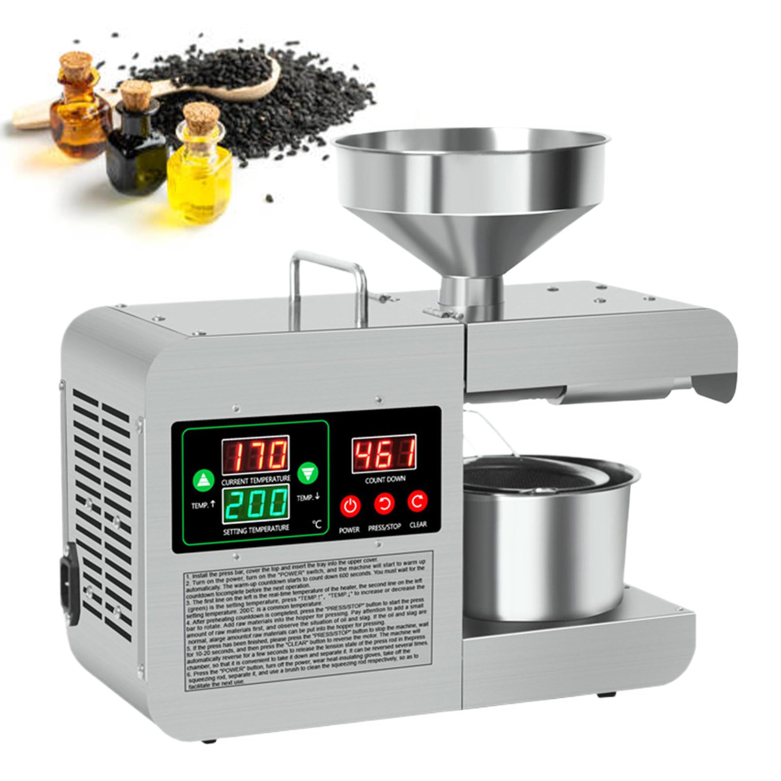 MYUYEE Oil Press Extractor Machine,Cold Hot Electric Automatic Expeller,Stainless,For Sesame,Walnut,Household Or Commercial