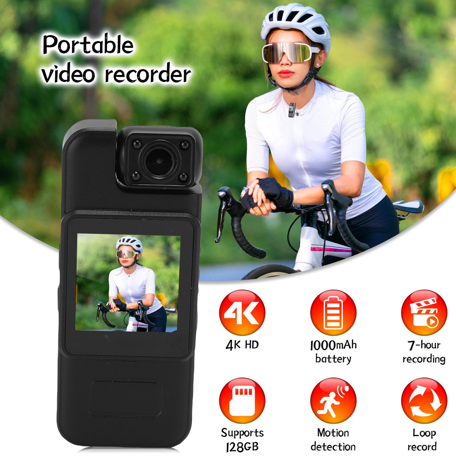 Cuifati 4K Body Camera with 180° Rotatable Lens, Intelligent Motion Detection, on Design, LCD Screen, Night, Outdoor Indoor Security,Support 128GB, Portable Camcorder