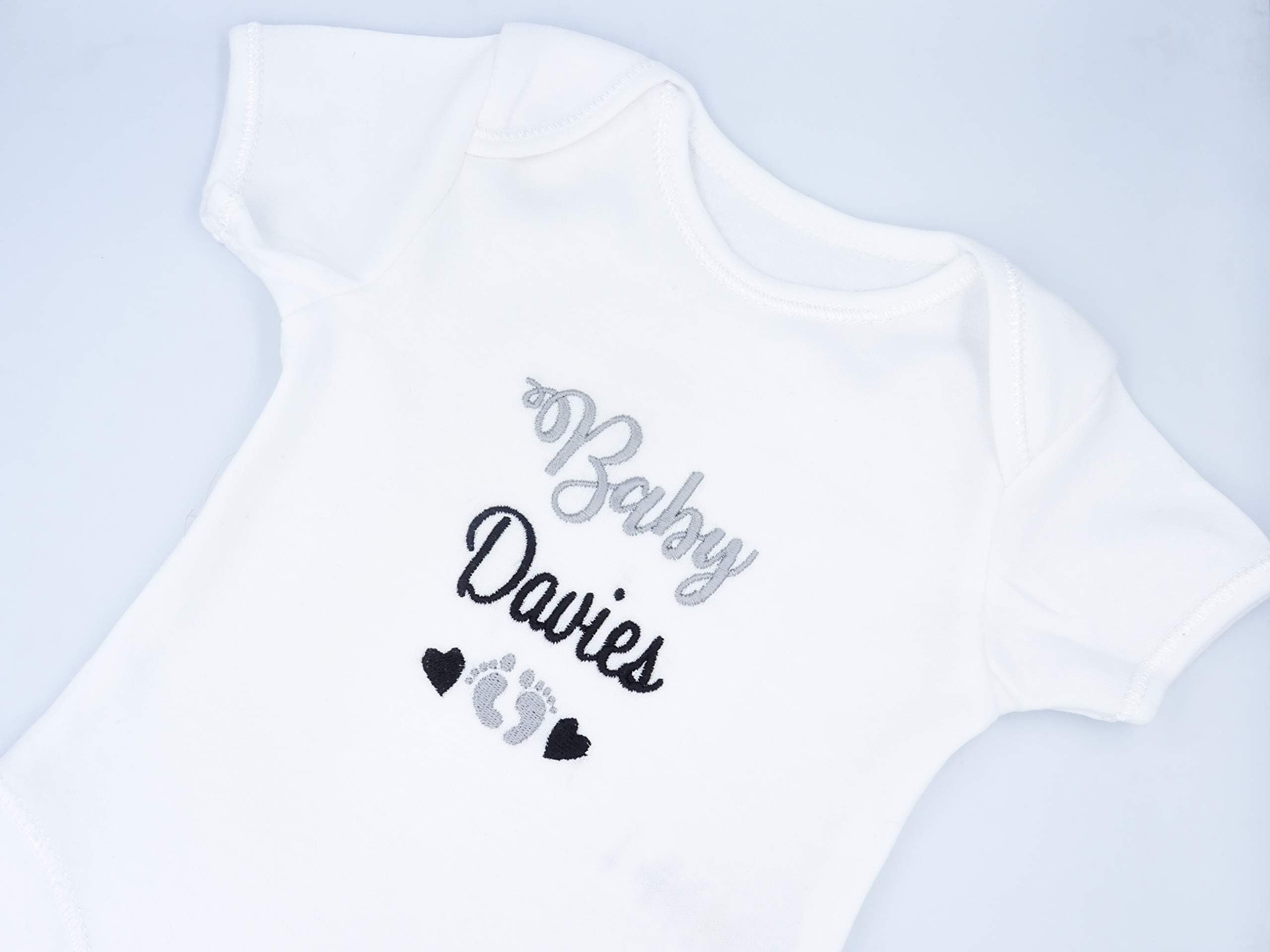 Just Toys OnlinePersonalised Embroidered Baby Vest Pregnancy Announcement Footprints Hearts