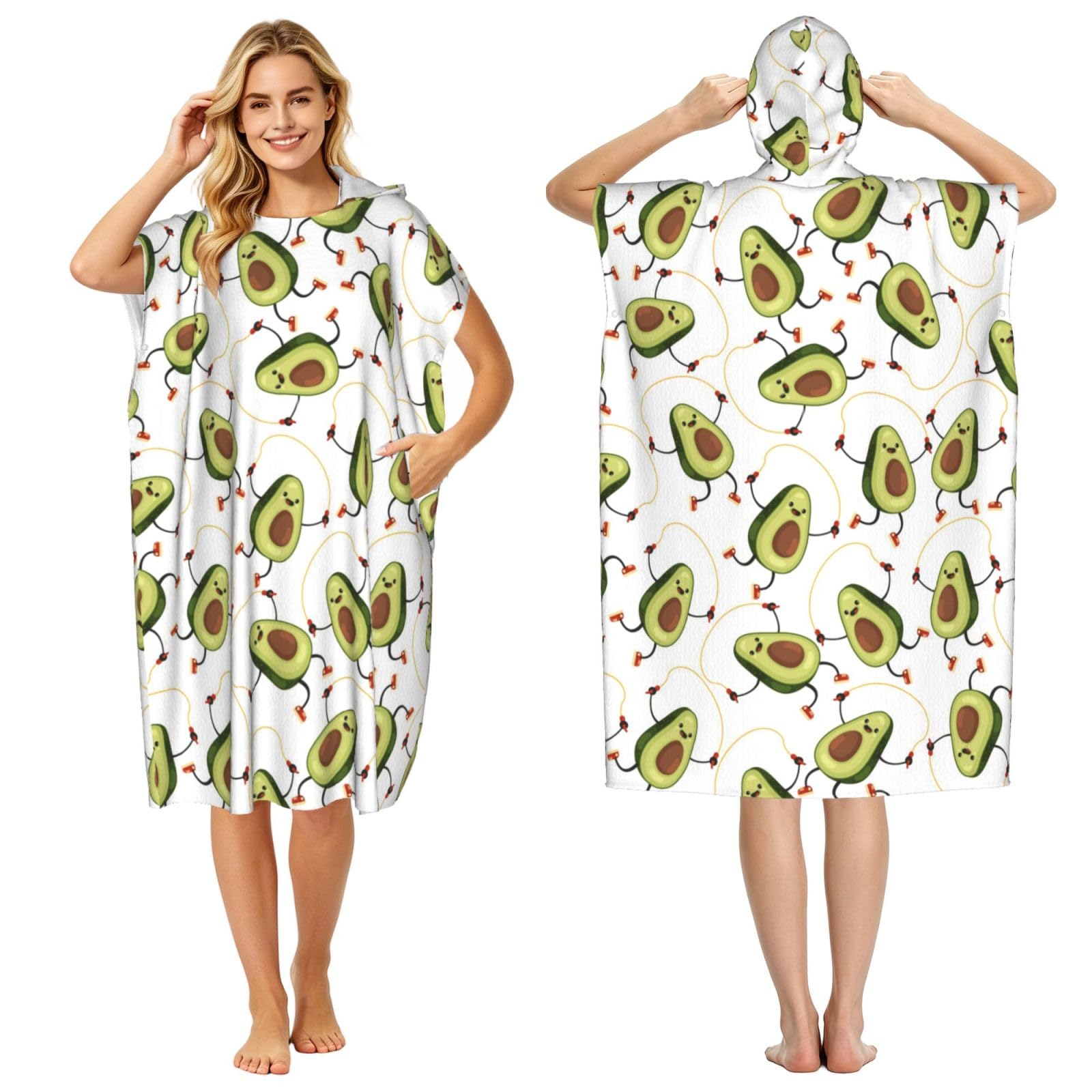 Poadnly Cute Avocados, Adult Hooded Beach Towel 90 x 110 cm,Changing Bath Robe, Surf Poncho Towel For Women Men