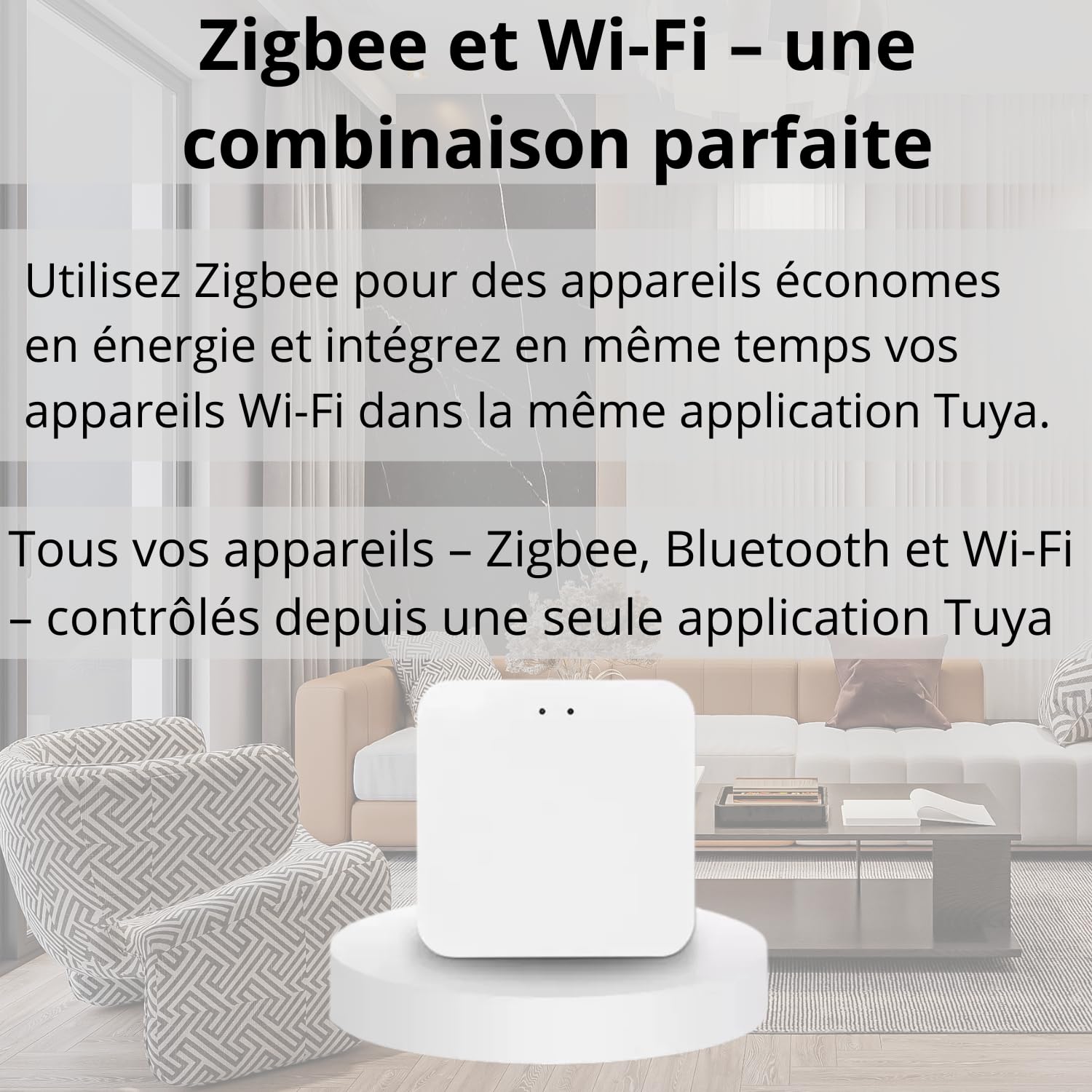 Sone Smart One Passerelle Zigbee 3.0 Tuya/Smart Life – Hub Zigbee + Bluetooth – Jusqu'à 50 Appareils – Connexion WiFi 2.4GHz – Alimentation MicroUSB – Format Compact 60x60x15mm