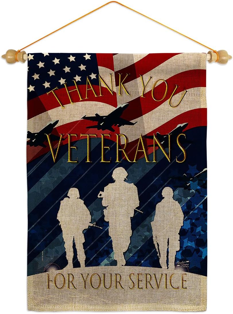 Thank You Veterans Burlap Burlap Garden Flag Set Wall Hanger Armed Forces Veteran All Branches Support Honor United State American Military Official Small Gift Yard House Banner Double-Sided 13 X 18.5