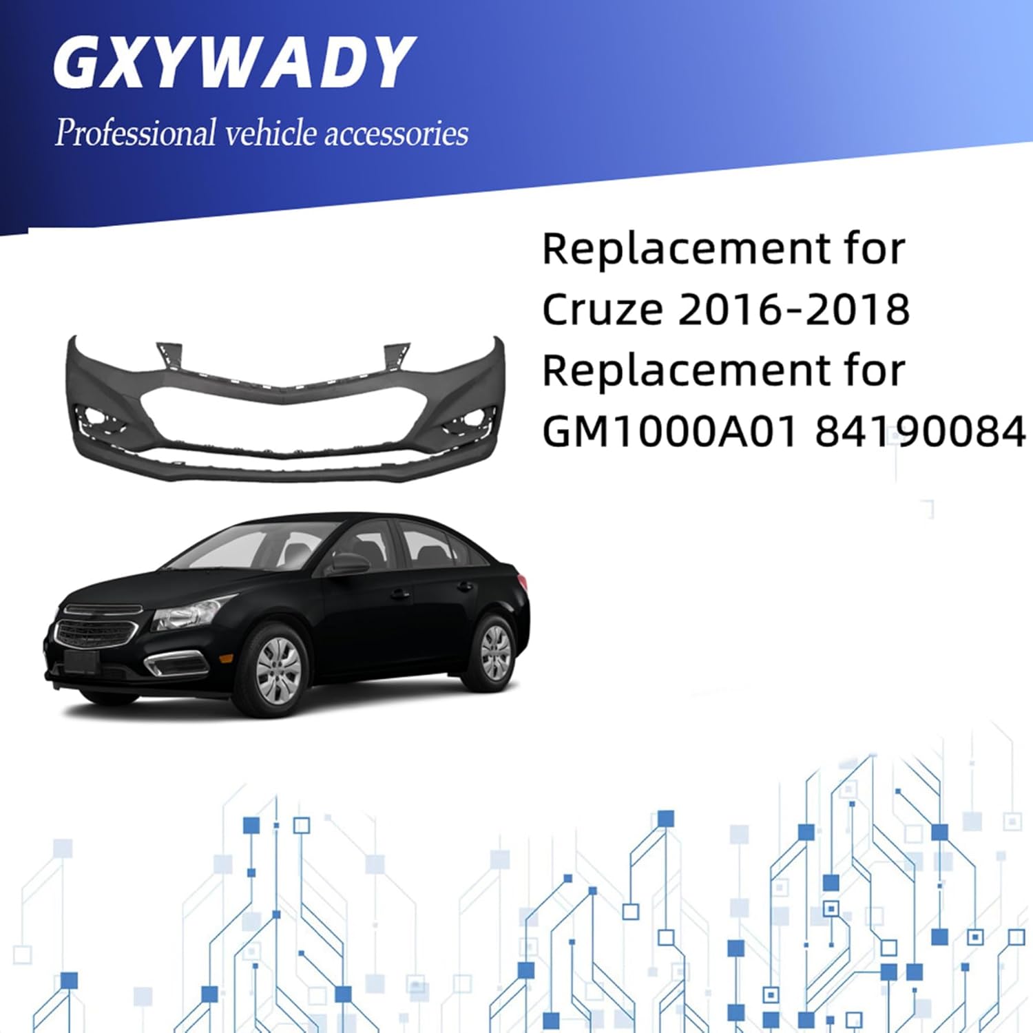 GXYWADY Primered Front Bumper/Rear Cover Replacement for 2016 2017 2018 Cruze w/o Park Assist Replacement for GM1000924 84051784 84190084