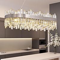 Vista 27 de Siljoy Candelabro moderno de cristal de 12 luces de oro cepillado de 2 niveles con forma de gota de lluvia de cristal, ajustable, montaje al ras