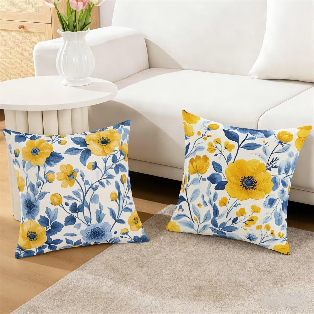 Federe Cuscini Divano 60x60 cm Federe Morbido Copricuscini Blu in Velluto, 2 Pezzi Copri Cuscini per Divano Piante Quadrati Decorativi Federa Cuscino Primavera per Camera da Letto Soggiorno (IU165)