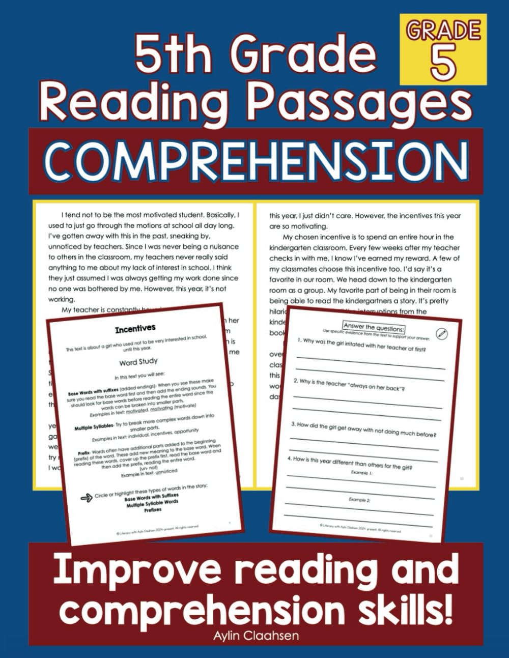5th Grade Reading Passages with Comprehension Questions Workbook: Fifth Grade Reading Passages with Comprehension Questions, Fiction Reading Comprehension Passages for Grade 5, Ages 10-11