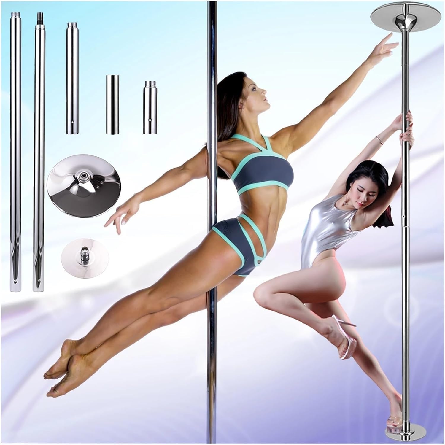 AYCDL Pole Dancing Pole for Home Spinning Dance Pole Stripper Pole for Small Rooms, 2.24m-3.8m High Static Spinning Pole for Fitness Club Pub Home, Heavy Duty Loads 4,Silver-3.2M-3.7M/10.5ft-12.2ft