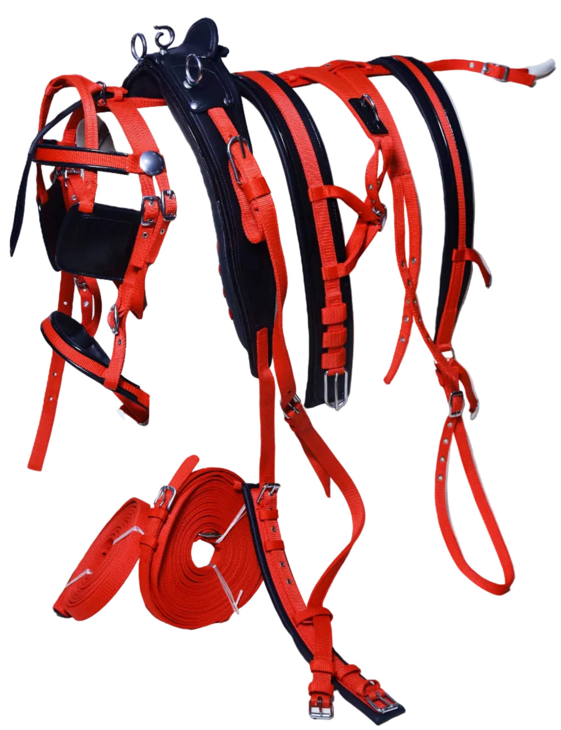 Harnais de conduite pour chariot de cheval en nylon Rouge et noir Mini Shetland