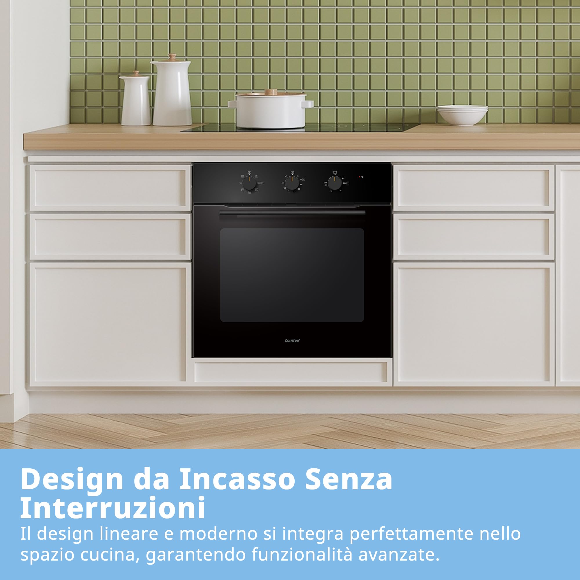 COMFEE' Forno Elettrico da Incasso Ventilato, 60 Litri, Class A, 8 Funzioni, Cottura Multifase, Facile Pulizia, Porta Rimovibile,Cottura AirFry, Nero - CBO60M80M1-BK